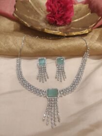 Enchanting CZ Necklace With Skyblue Ad Stone