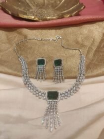 Tantalizing CZ Necklace With Green Ad Stone