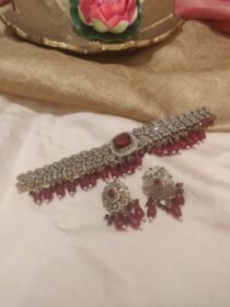 Whimsical Crystal Stone Choker with Red Beads