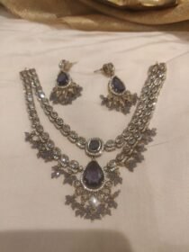 Unique 2 Layer AD Stone Necklace with Light Blue Ad Stone