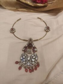 Timeless Floral Pipe Necklace With CrystL Ad Stone Pendnat Red Beads