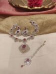 Grand CZ Floral Red AD Stone Necklace With Mangtika