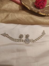 Elegant 2 Layer White Pearl Choker with Crystal Ad Stone
