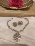 Sophisticated Crystal Ad Stone Floral Necklace Ruby Stone