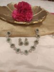 Fashionable Crystal AD Green Stone Floral Necklace
