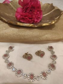 Fashionable Crystal AD Ruby Stone Floral Necklace