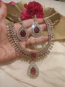 Sparkling Crystal AD Necklace with Red Ad Stone