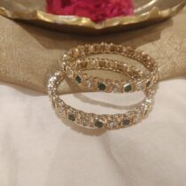 Whimsical Crystal Green Ad Stone Bangles Set of 2