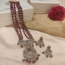 Trendsetting 3 Layer Red Stone Mala with Floral Peacock Pendant