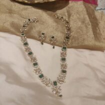 Grand Floral Long Necklace with Green Ad Stone