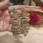 Regal Elephant Droplet Jhumka With Crystal Stone and White Beads