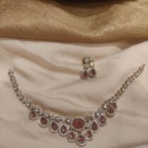 Sparkling Crystal AD Stone Droplet Necklace with Red Ad Stone