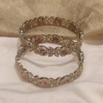 Glamorous Crystal Red Ad Stone Leafs Bangles Set of 2