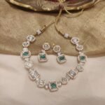 Elegant Multishape Green Kundan Stone Choker With White Beads Outline