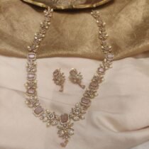 Grand Floral Long Necklace with Pink Ad Stone