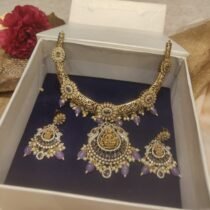 Radiant Lakshmi Floral Necklace With Purple Beads