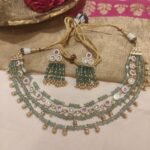 Glamorous green moti with golden moti bridal necklace