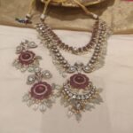 Timeless bridal big stome and red moti golden  neckalce