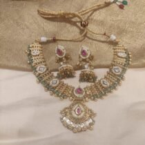 Radiant bridal green moti and golden pearl necklace