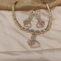 Timeless floral rose stone and diamond golden choker necklace
