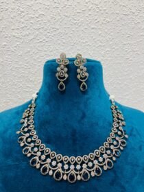 Lustrous  bridal floral and blue big stone necklace