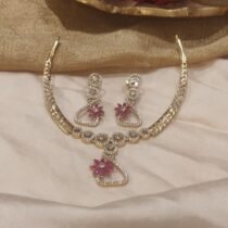 Ethereal Pinnacle floral pink stone and diamond golden choker necklace