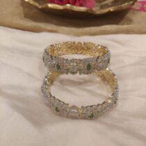 Artisanal emerald baguette and  diamond kada