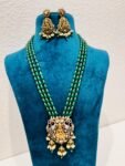Enigmatic godess golden pendant with green bds bridal necklace