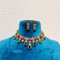 Rare red and green droplet with leaf design choker necklace