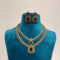 Ornate Mesmerizing Captivating 2 layer ad diamond and emerald stone necklace