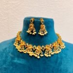 Regal bridal peacock golden choker with perals and emerald & ruby stone necklace