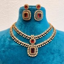 Mesmerizing Captivating 2 layer ad diamond and ruby stone necklace