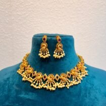 Sought bridal peacock golden choker with perals and ruby stone  necklace