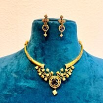 Brilliant Elegant golden bridal leaf with purple stone choker necklace