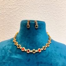 Unique green red orange ad diamond floral necklace