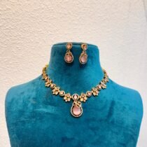 Regal pink rose stone with ad stone bridal necklace