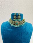 Alluring Antique finish Floral Choker with Skyblue Ad Stone and Beads