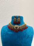 Alluring Antique finish Floral Choker with Red Ad Stone and Beads