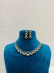 Majestic CZ Gold mix Round Necklace with White Beads