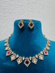 Lustrous Crystal Ad stone Necklace With Crystal Red Ad Beads