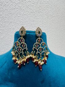 Exquisite Floral Droplet Earrings With Red white Ad Beads