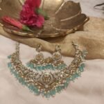 Bespoke Lakshmi Peacock Choker With Skyblue Beads