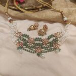 Inimitable Handcarfted Choker with Green White Stones