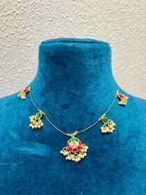 Regal red and green floral pendant with moti necklace