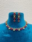 Graceful floral diamond ruby baguette cut golden necklace