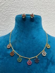 Radiant rainbow color floral design necklace