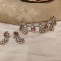 Rare Whimisical red blood  stone with floral design choker necklace