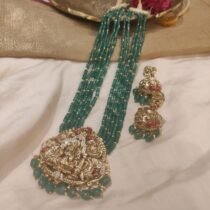 Timeless Sophisticated Sought laxmi pendant with green AND RED MOTI  haar