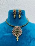Glamorous Sparkling bridal ruby and green stone  with pearls choker necklace
