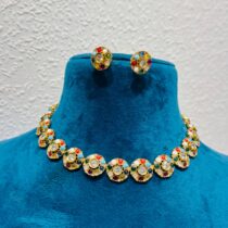 Unique plates with rainbow stone with golden choker necklace